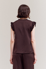 Chicory Satin Short Sleeve Ruffle Top