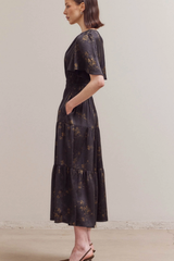 Black Floral Print Midi Dress