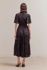 Black Floral Print Midi Dress