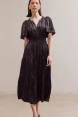 Black Floral Print Midi Dress