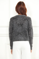 Metallic Grey Cardigan Sweater with 3D Butterflies