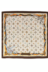 Brown Anna-Kaci Elegant Satin Square Scarf Artistic Print