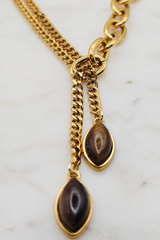 Lariat Style Gold Necklace w/ Tiger Eye Stones