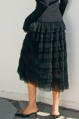 Black Micro Pleat Maxi Slip Skirt