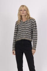 Olive/White/Blue Stripe V-Neck Long Sleeve Sweater