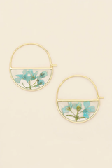 Pressed Flower Hoop Earring - Blue Baby’s Breath/Gold