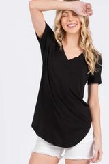 Black Jersey V-Neck Short Sleeve Tailored Top