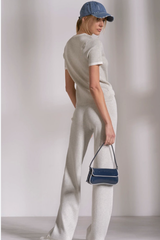 Grey White Crewneck Top