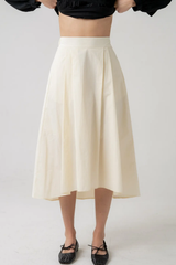 Cream Midi Skirt with Asymetrical Hem