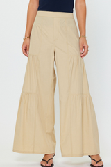 Sand Elastic Waiste Tiered Wide Leg Pants