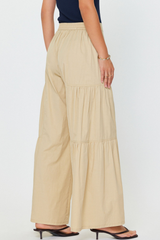 Sand Elastic Waiste Tiered Wide Leg Pants