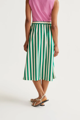 Bamboo Green Stripe Print Midi Skirt