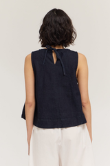 Deep Indigo Denim Sleeveless Flare Top