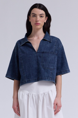 Vintage Blue Cropped Denim Top