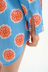 Flower Blue Print Shirtdress