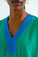 Green Dress with Blue Collar Lining