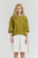 Chartreuse Shirred Sleeve Tencel Top