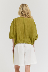 Chartreuse Shirred Sleeve Tencel Top