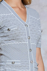Grey V-Neck Short Sleeve Fitted Knit Cardigan