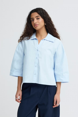 Light Blue Collared Long-Wide Sleeve Top