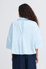 Light Blue Collared Long-Wide Sleeve Top