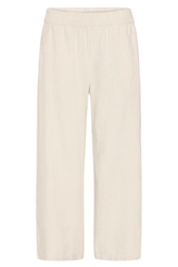 Beige Linen Wide Leg Crop Pants