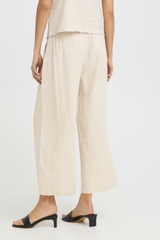 Beige Linen Wide Leg Crop Pants
