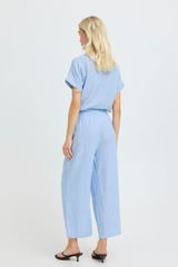 Blue Stripe Crop Linen Pants