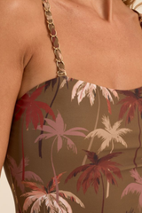 Khaki Palm Print One-Piece Swimsuit