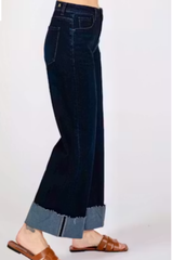 Indigo Bianca Wide Leg Cuff Denim Pants