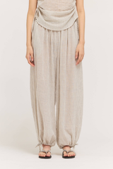 Natural Stripe Pleated Waist Baloon Pants