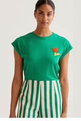 Green Short Slleve Top with Orange Tulip