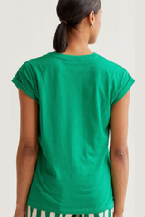 Green Short Slleve Top with Orange Tulip