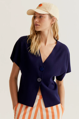 Navy Button Front Short Sleeve Cardigan
