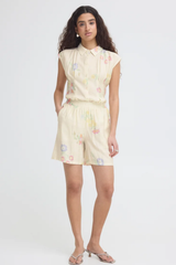 Cream Ihginni Cross Stich FloraL Print Shorts
