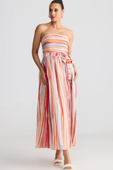 Coral Paintely Stripe Avalon Strapless Dress