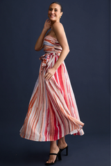 Coral Paintely Stripe Avalon Strapless Dress