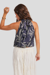 Navy/Oatmeal Nautical Nights HalterTop