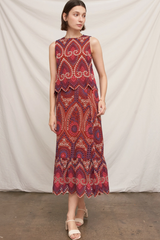 Brick Eyelet Embroidered Midi Skirt with Uneven Hem