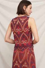Brick Ruffle Bottom Eyelet Embroidered Top