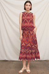Brick Ruffle Bottom Eyelet Embroidered Top