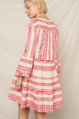 Embroidered 3/4 Sleeve V-Neck Mini Dress