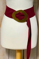 Burgundy Suede Wide Buckle Belt