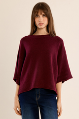 Dark Red 3/4 Sleeve Knit Top