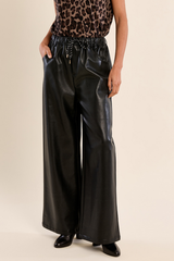 Black Faux Leather Drawstring Pants