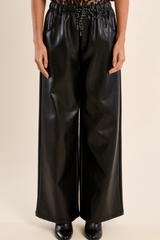 Black Faux Leather Drawstring Pants