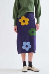 Navy Knit Flower Skirt