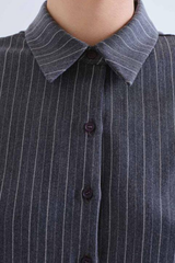 Grey Stripe Button Up Long Sleeve Top