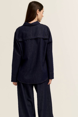 Black Buttton Up Collar Denim Top