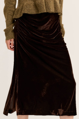 Dark Chocolate Ruched Side Slip Skirt